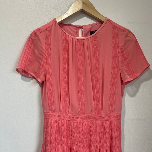 J Crew Embroidered Chiffon Midi Dress Peach Pink Romantic Size 0 - Picture 8 of 8